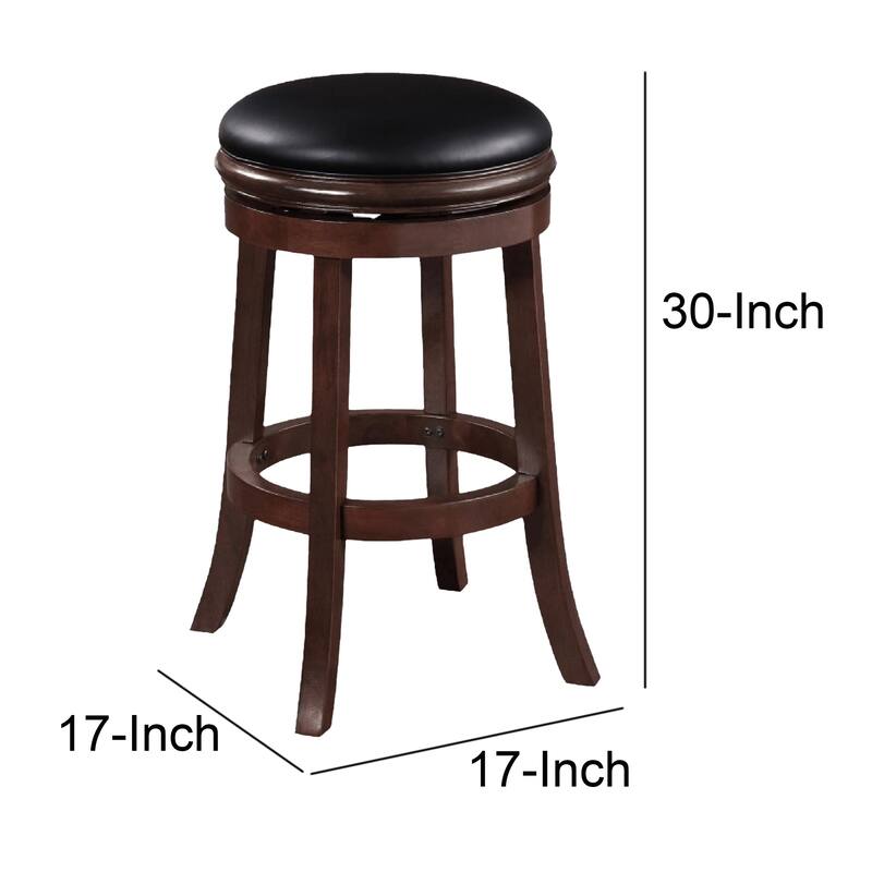Sabi 29 inch Swivel Counter Stool, Solid Wood, Faux Leather, Brown, Black