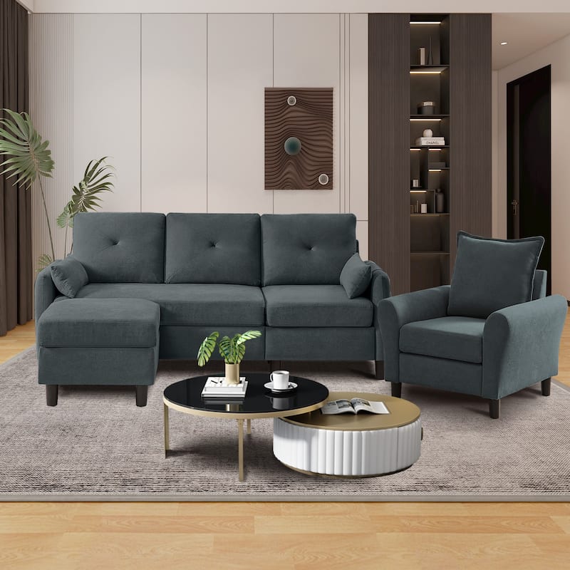 3 - Piece Living Room Set - Dark Grey