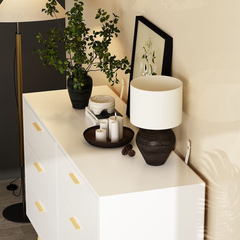 Modern 6-Drawer Dresser with Gold Legs and Handles, 47.2" Wide Mid-Century Bedroom Dresser Chest