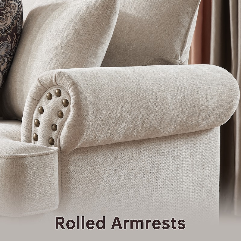 Morden Fort Chenille Fabric Sofa with Rolled Arm and Nailhead Trim