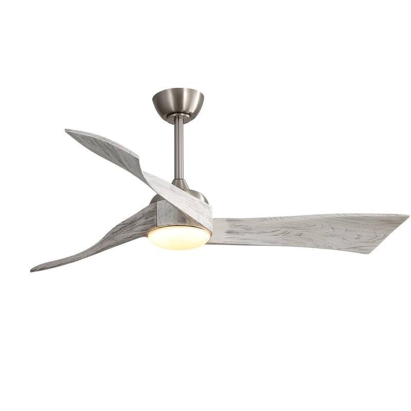 Sofucor 52 Inch Farmhouse Indoor&Outdoor Ceiling Fan with Remote,LED Light Optional - With Light - Nickel with Gray Solid Wood Blades