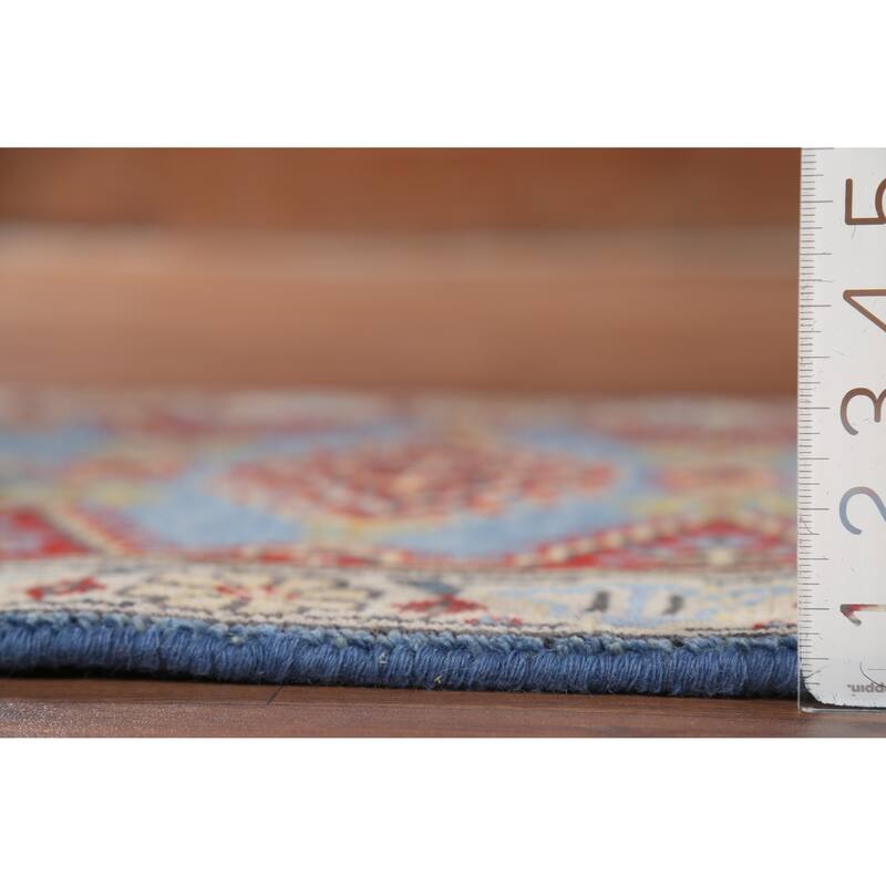 Light Blue Geometric Viss Oriental Runner Rug Hand-Knotted Wool Carpet - 2'6"x 7'9"