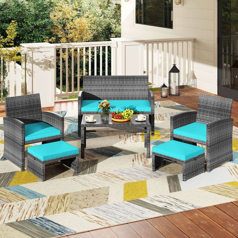 Costway 6PCS Patio Furniture Set Outdoor Sectional Conversation PE - See Details