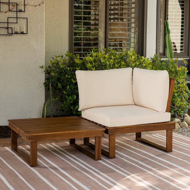 Fisher Acacia Wood Outdoor 2-PIece Table/Corner Chair Set