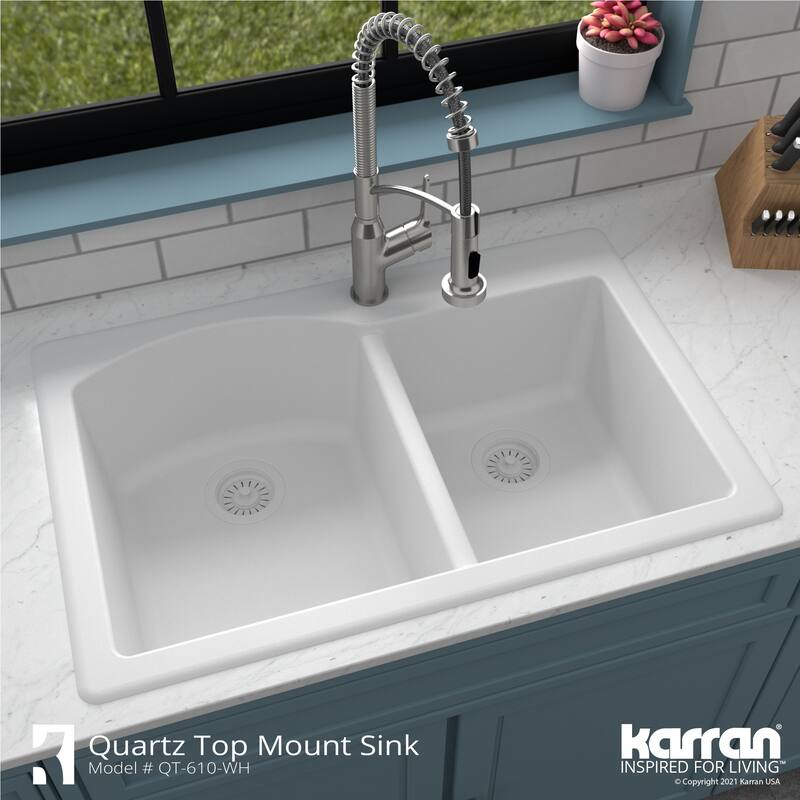 Top Mount 33-inch Large/Small Bowl Quartz Kitchen Sink - 33" x 22" x 9"