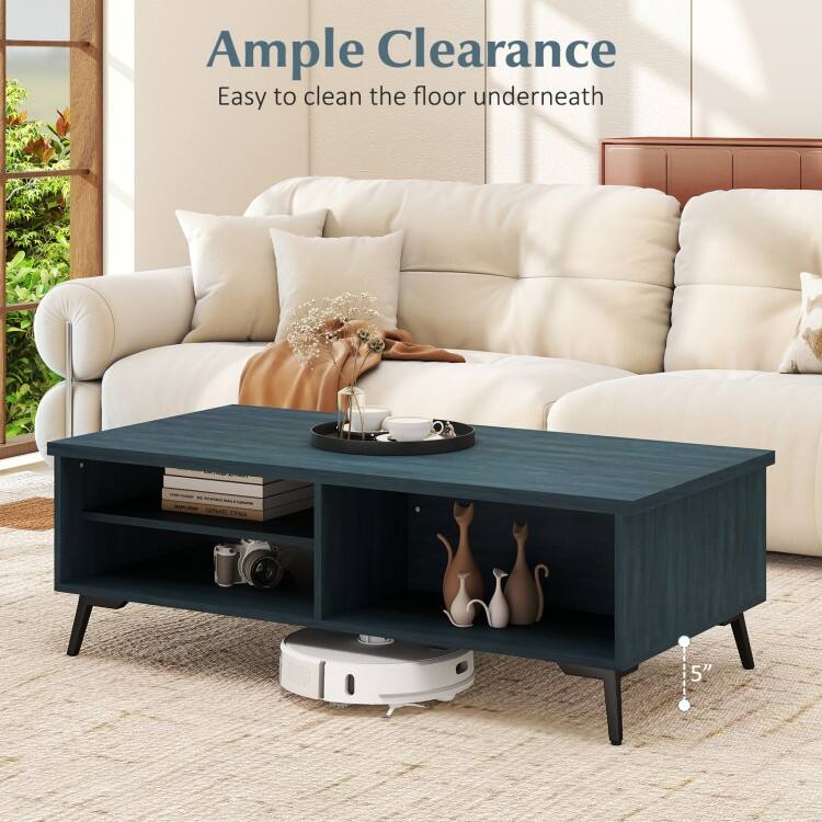 Engineered Wood Metal Coffee Table 2 Shelves 2 Compartments - 47" x 23.5" x 16"
