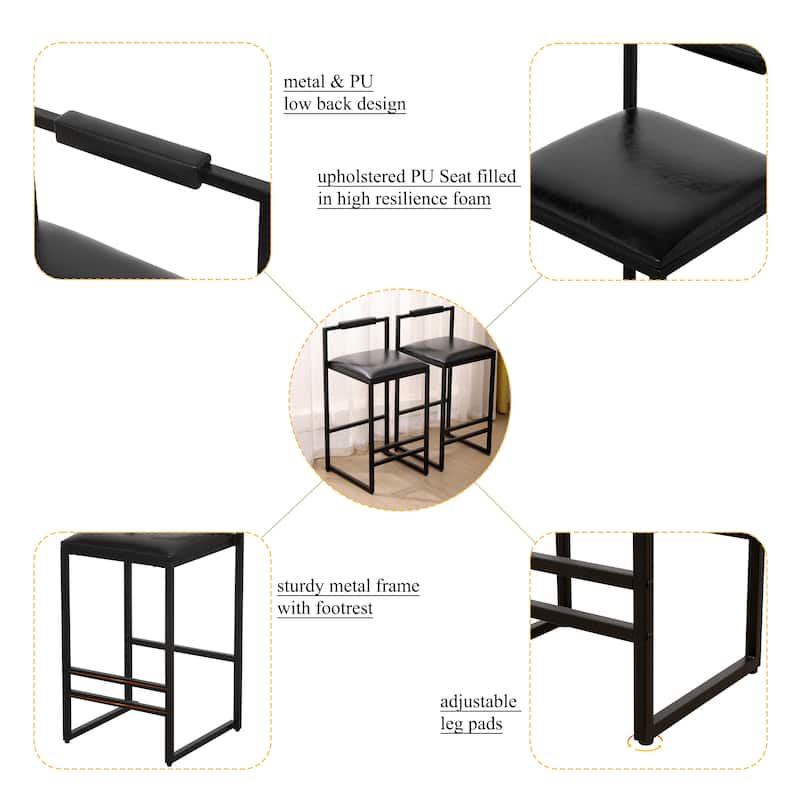 Ostweer Furniture PU Leather Upholstered Bar Stools Black Set of 2