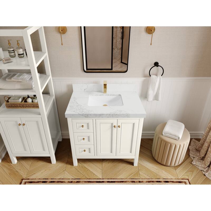 Willow Collections 36 in. W x 22 in. D Nashville Center Right Sink Bathroom Vanity with Countertop - 2”Calacatta Nuvo - Ivory