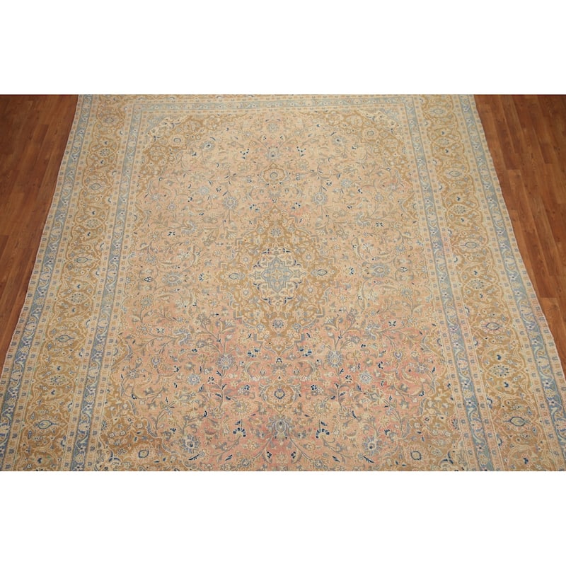 Hand Knotted Oriental 100% Wool Carpet Traditional Floral Coral Mashad Area Rug - 12' 5'' X 9' 3''