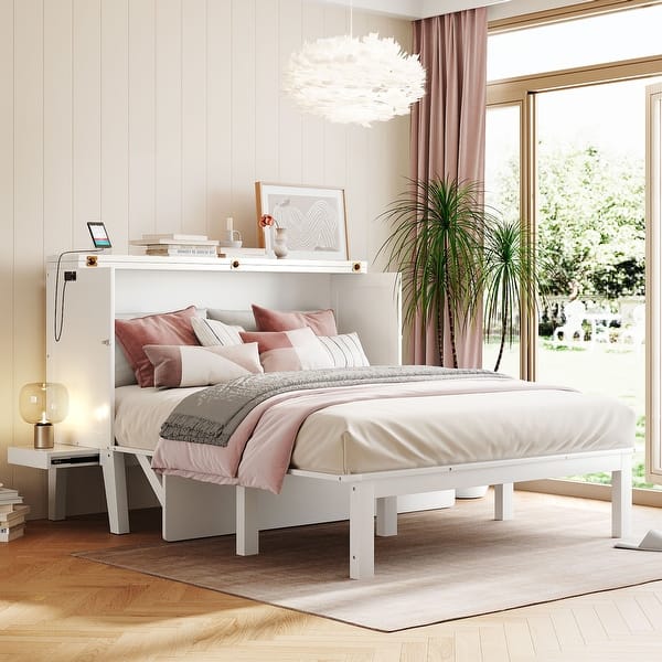 slide 2 of 15, Murphy Bed Cabinet Bed with 2 Removable Shelves and USB Port-Queen, White White - Queen
