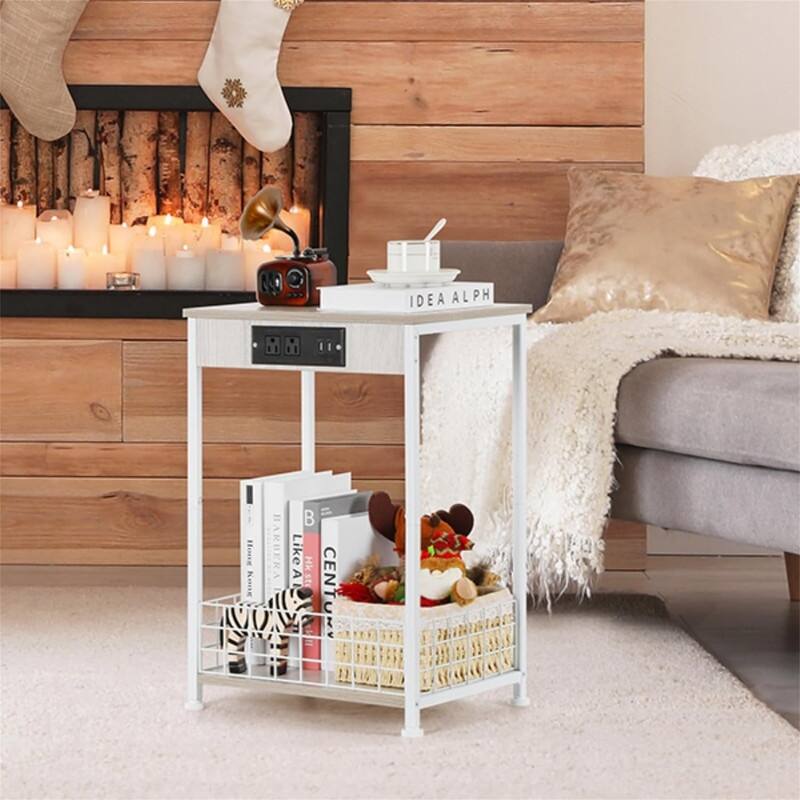 End Table with Charging Station - White 1