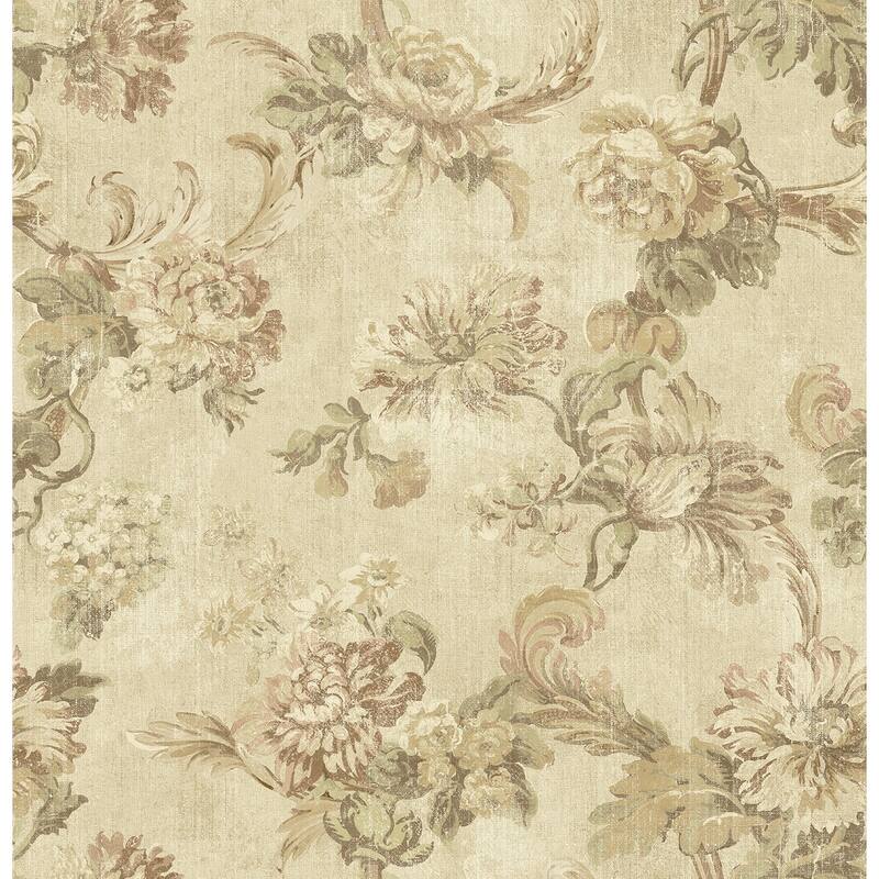 Seabrook Designs Marta Floral Trail Unpasted Wallpaper - 20.5 in. W x 33 ft. L - Metallic Tan & Latte