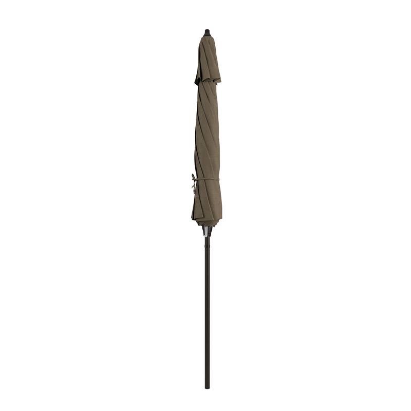 California Umbrella 9' Rd. Crank Lift Auto Tilt 8 Rib Aluminum Patio Umbrella, Bronze Finish, Sunbrella Spectrum Cilantro Fabric