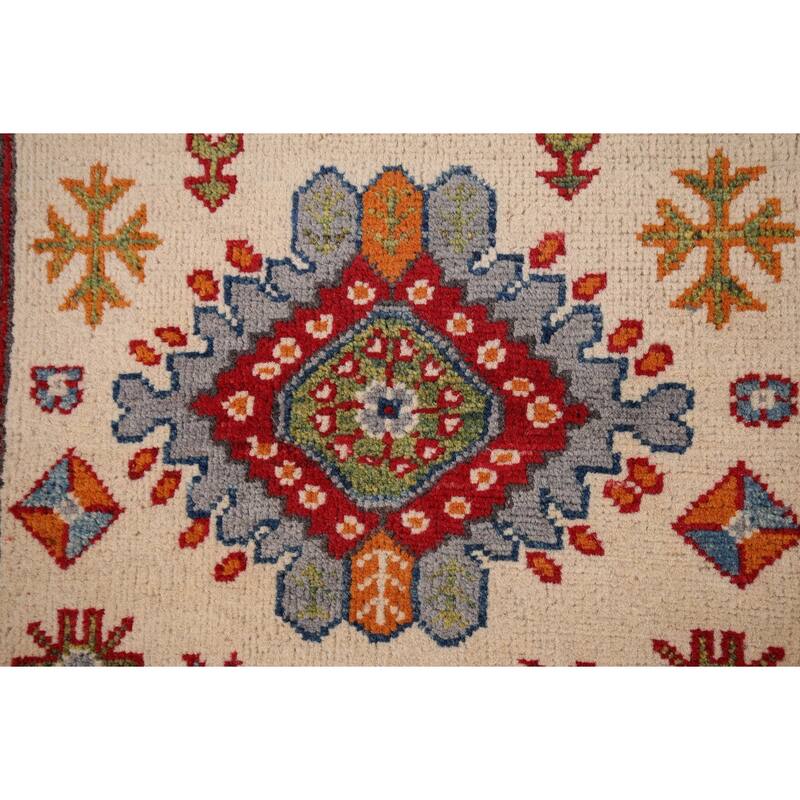 Geometric Beige Kazak Oriental Runner Rug Handmade Wool Carpet - 2'9" x 12'10"