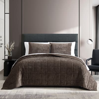 Vera Wang Chenille Box Solid 3 Piece Quilt Set