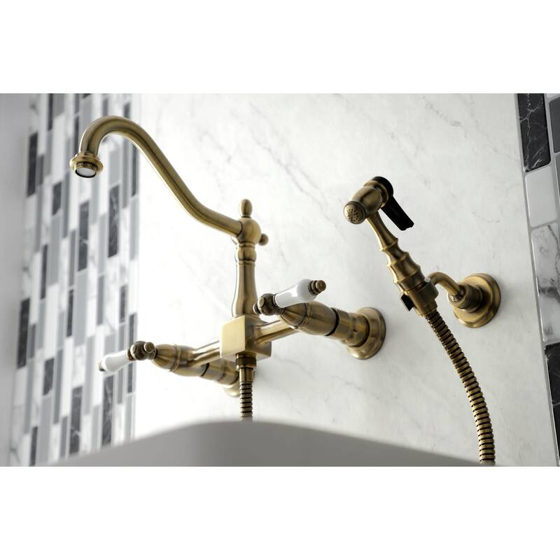 Kingston Brass Heritage 1.8 GPM Wall Mounted Widespread Bridge Kitchen