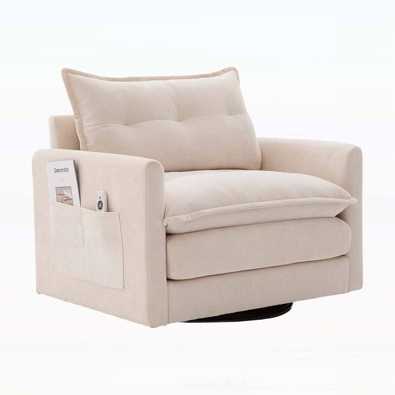 Swivel Barrel Chair - Mid Century Modern,Thick Padded,Metal Base