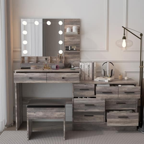 dressing table set grey Dressing Table Set with Combination Cabinet