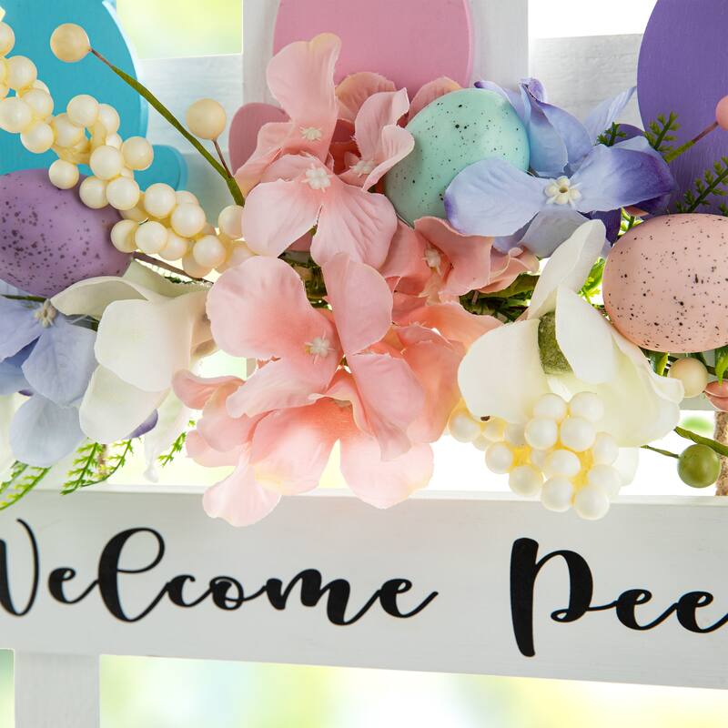 Glitzhome Easter Wooden Cute Bunny Eggs/Fence Door Hanger Wall Decor Spring Gift