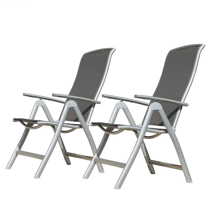 Aluminium Frame Patio Folding Chairs Set of 2 - Dark Gray