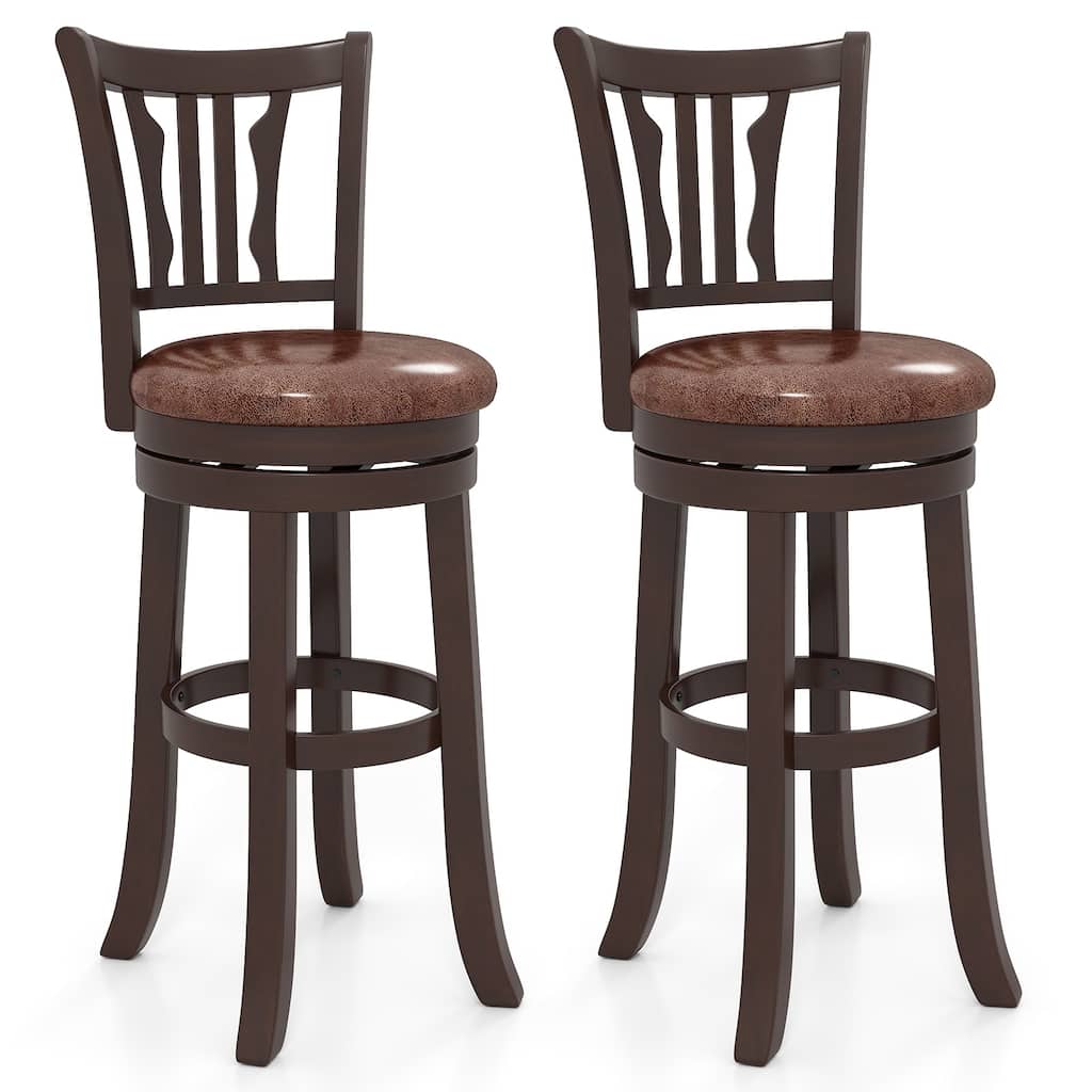 Gymax 30'' Bar Height Swivel Bar Stools Set of 2 w/Back & Faux Leather
