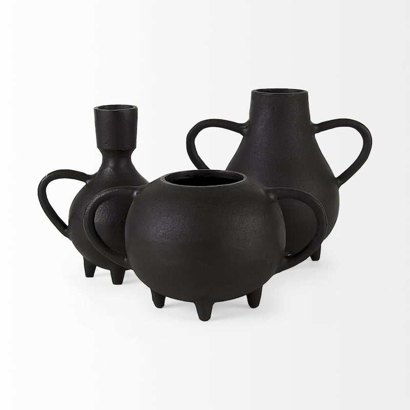 HomeRoots 8" Black Two Handle Ceramic Jug Vase - 5"W x 9"D x 8"H