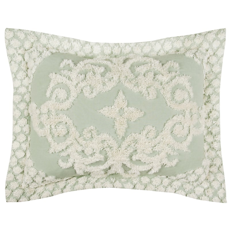 Better Trends Florence Bedspread or Optional Shams, Medallion Design, 100% Cotton Tufted - Sage - Standard Sham