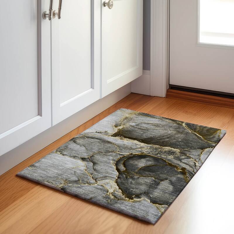 Premium Washable Super Contemporary Abstract Soft Mayfield Rug - Gold - 1' 8" x 2' 6" - Rectangle