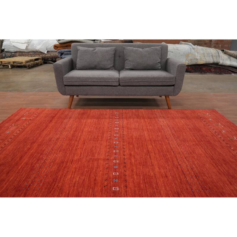 Hand Knotted Oriental 100% Wool Carpet Tribal Animal Pictorial Oranges & Rust Gabbeh Area Rug - 8' 7'' X 5' 8''