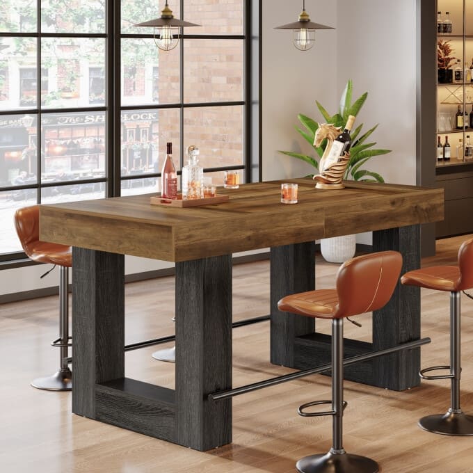 63-Inch Counter Height Bar Table, Industrial High Top Dining Table