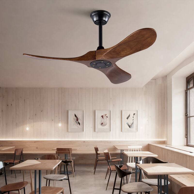 42" Solid Wood Ceiling Fan, Outdoor, 3 Blade, No Light, for Patio Living Room Bedroom Porch, Remote Control, Water Resistant
