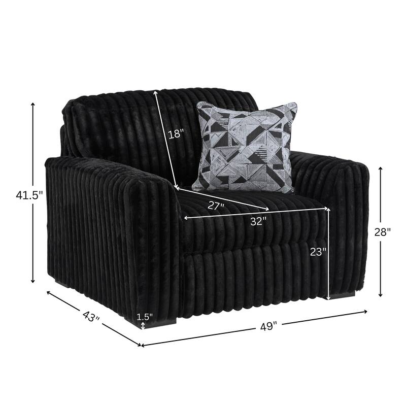 Roundhill Furniture Solenne Oversized Chair and a Half with Jumbo Corduroy Upholstery, Reversible Cushion, and Accent Pillow