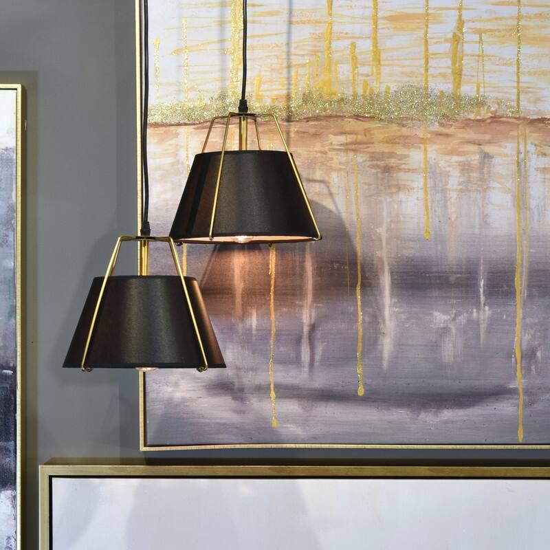 Mira 1-Light Modern Pendant in Matte Gold Finish with Black Shade - 9.6 x 8 x 9.6