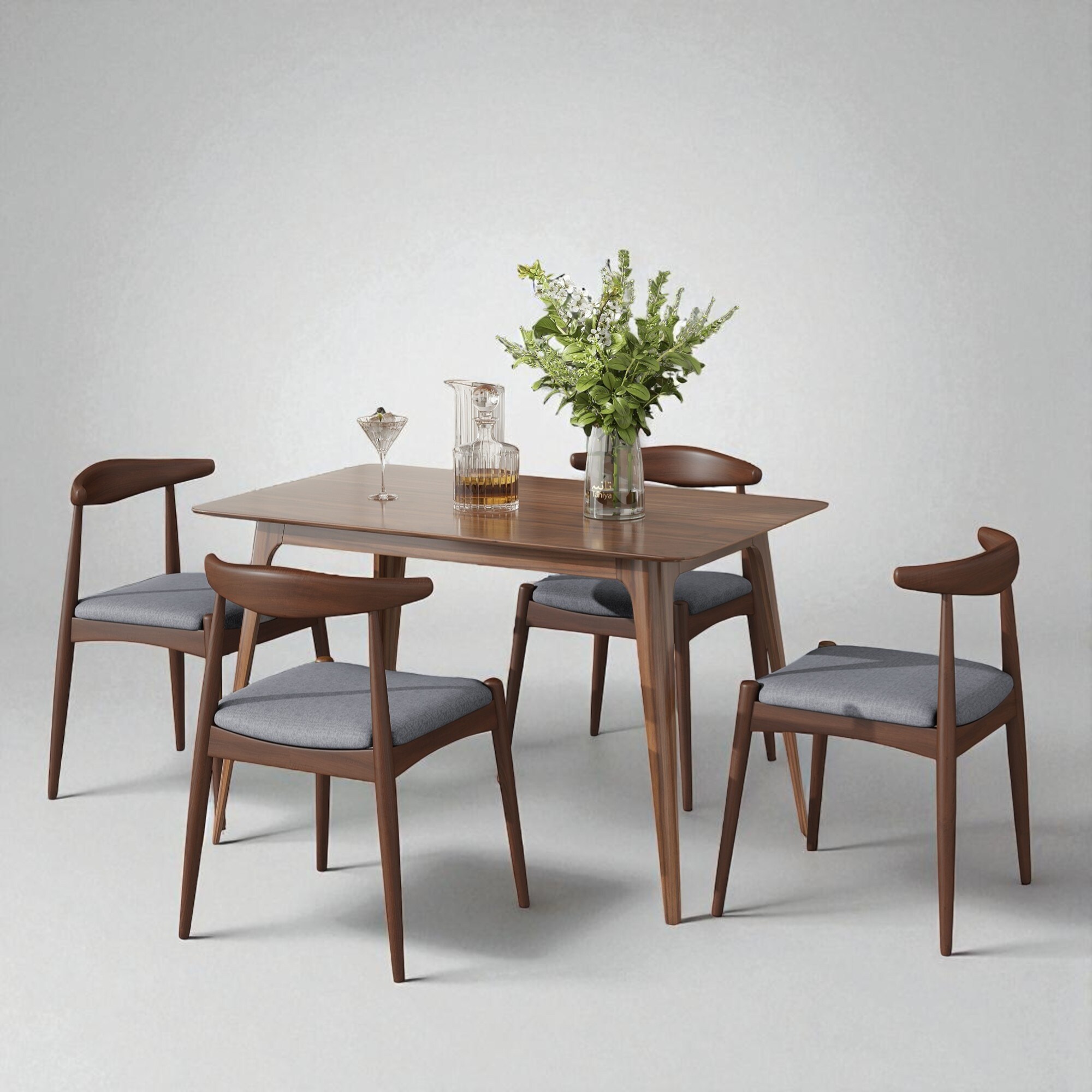 5-Piece Dining Table Set with Rubberwood Frame and Faux Wood Top, Table and 4 Upholstered Chairs for Kitchen or Dining Room
