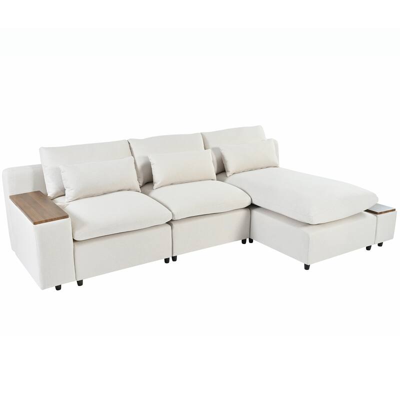 109.8'' L-Shaped 3 Seater Modular Sectional Sofa with 3-Pillow, Removable Back Cushions and 2 Storage Compartments