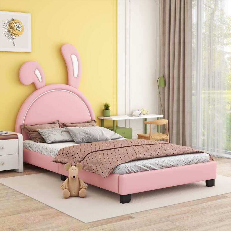 Upholstered faux leather platform bed