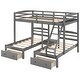 preview thumbnail 6 of 9, Full Over Twin & Twin Bunk Bed with Guardrails and Ladder, Wood Triple Bunk Bed Frame with Drawers for Kids, Teens, Adults