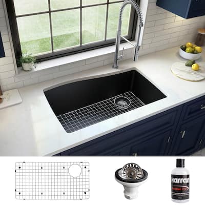 Karran Undermount Quartz Composite 33 in. Single Bowl Kitchen Sink with Accessories