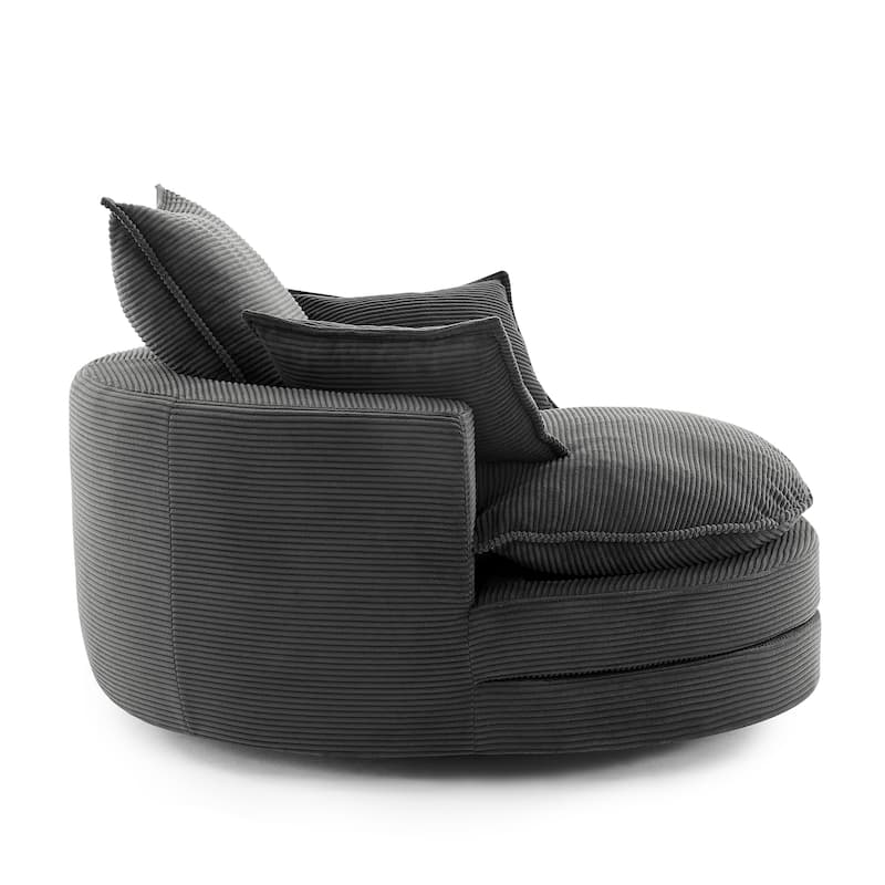 Roomfitters Swivel Barrel Chair with Dual-Layer Cushion and 3 Pillows, Comfy Accent Chair for Home or Office