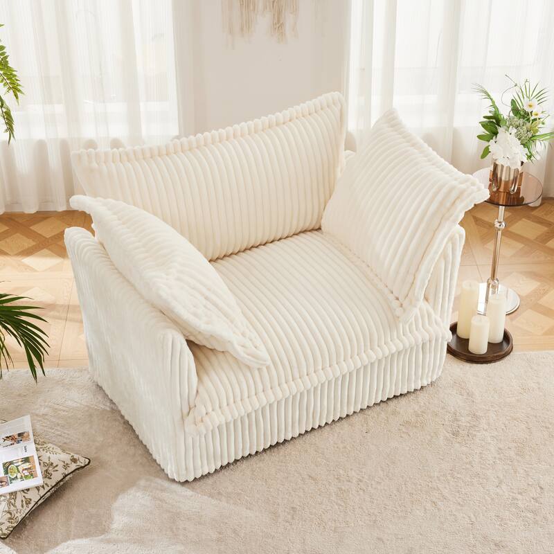 Single Corduroy Deep Seat Slipcovered Armchair wiith 2 Big Toss Pillows