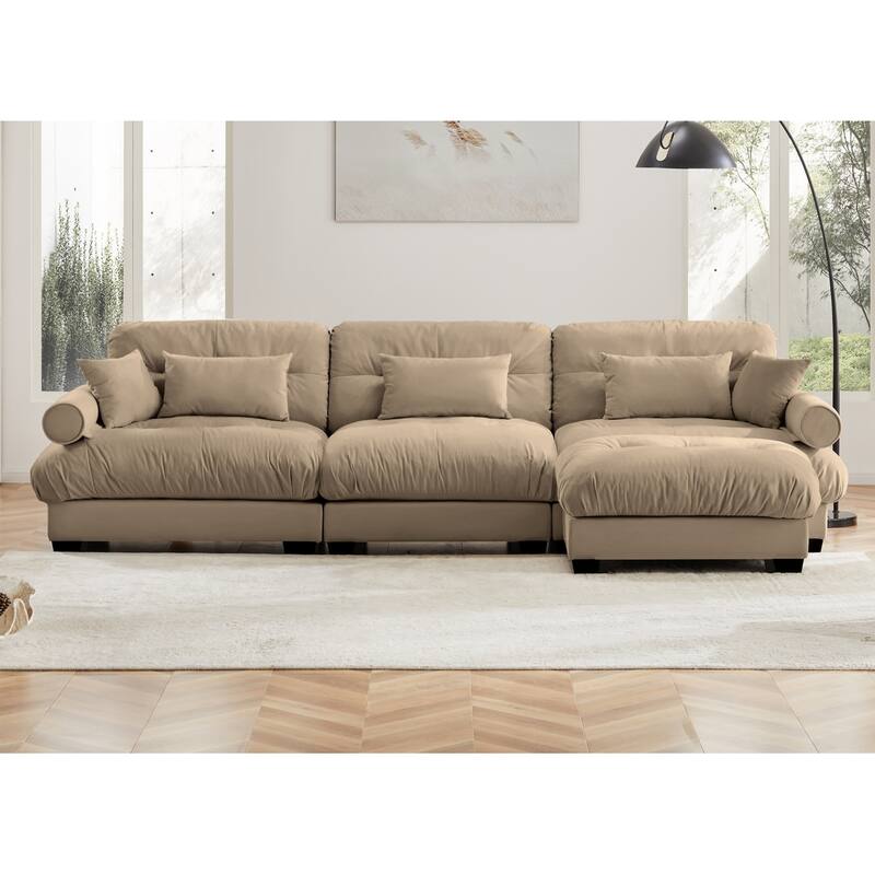Comfort Convertible Modular Velvet Sectional Sofa Cloud Couch for Living Room - Camel