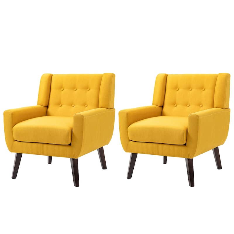 2 Set Modern Tufted Linen Upholstered Accent Chair Faux Leather Armchair