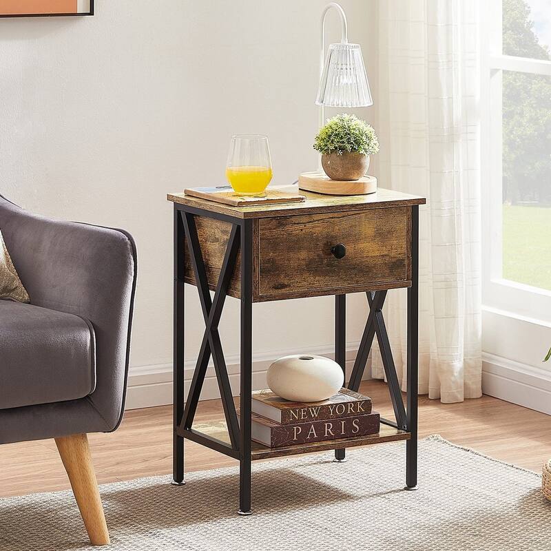 Modern 1-Drawert Nightstands X-Design with Storage Shelf, Set of 2 Nightstands