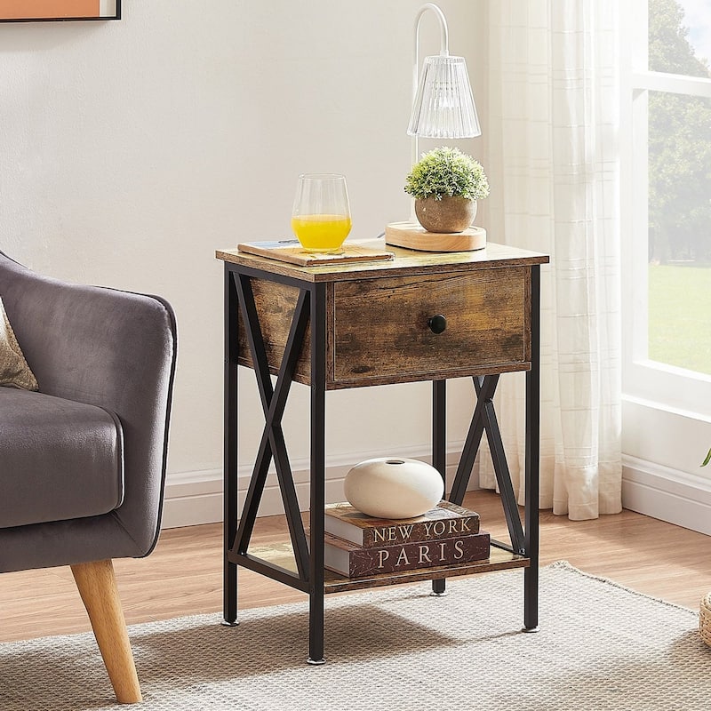 VECELO Modern Nightstand 1-Drawer with Storage Shelf, End Table/Side Table