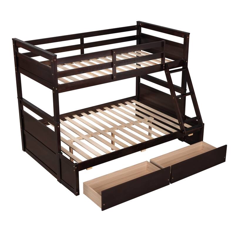 Twin over Full Bunk Bed with Storage Drawers in Espresso Finish