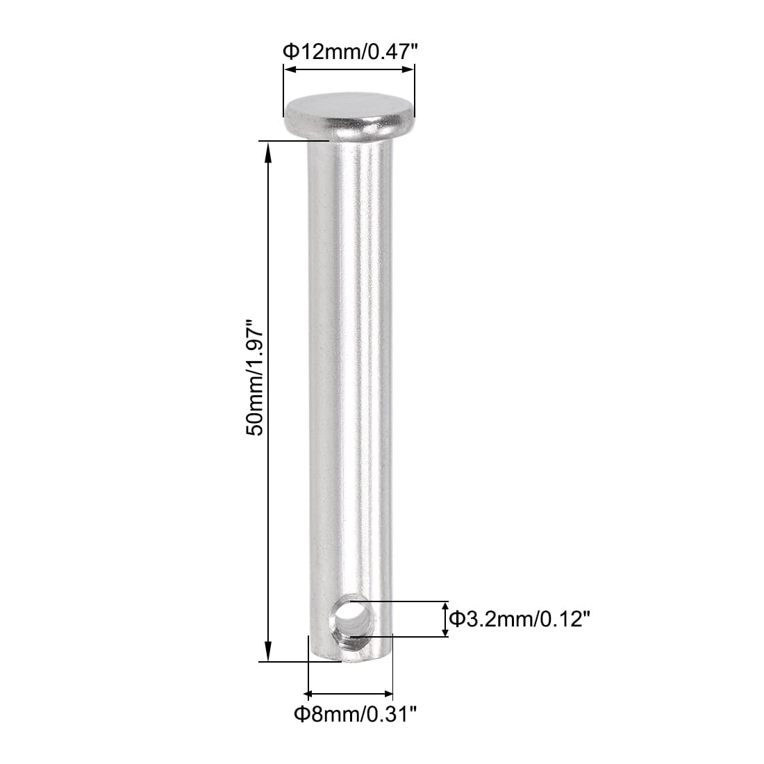 Single Hole Clevis Pins - Flat Head 304 Stainless Steel Link Hinge Pin 4Pcs
