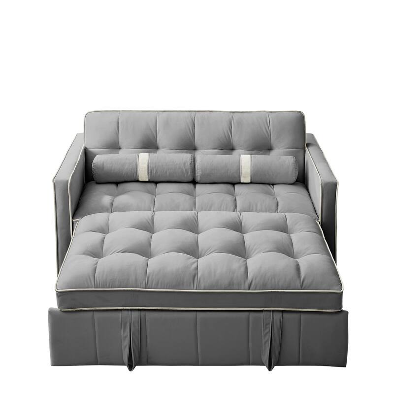 Velvet Sofa Bed with Adjustable Back and Storage Pockets, Multifunctional Sleeper Sofa