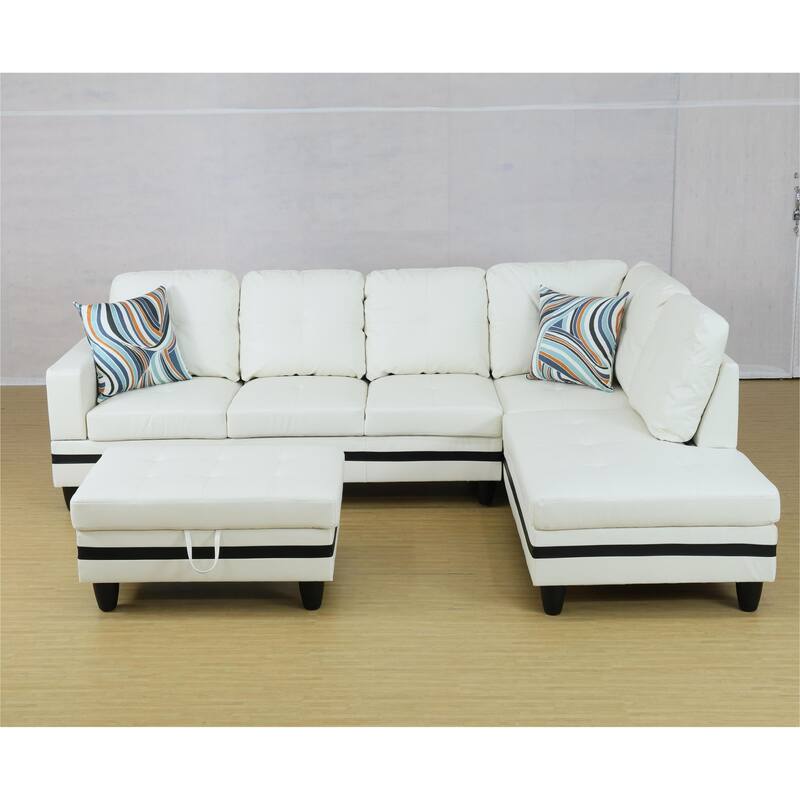 KISRAIS 103" Wide 3-Piece Vegan Leather Sectional Sofa Set - 103.5"W*74.5"D*35"H