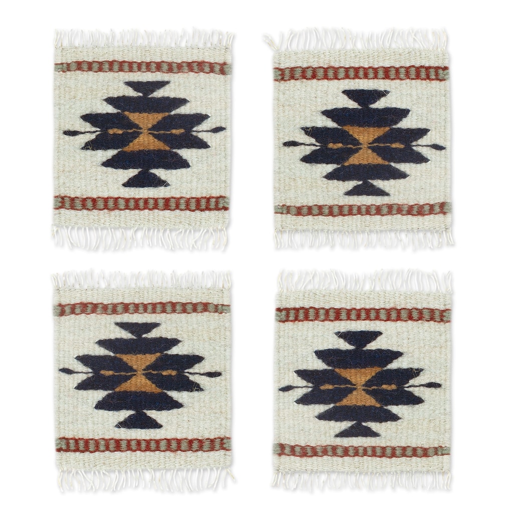 NOVICA Artisan Handblown Wool Coasters Multicolor Mexican Tableware Barware 'Midnight Star' (Set of 4)