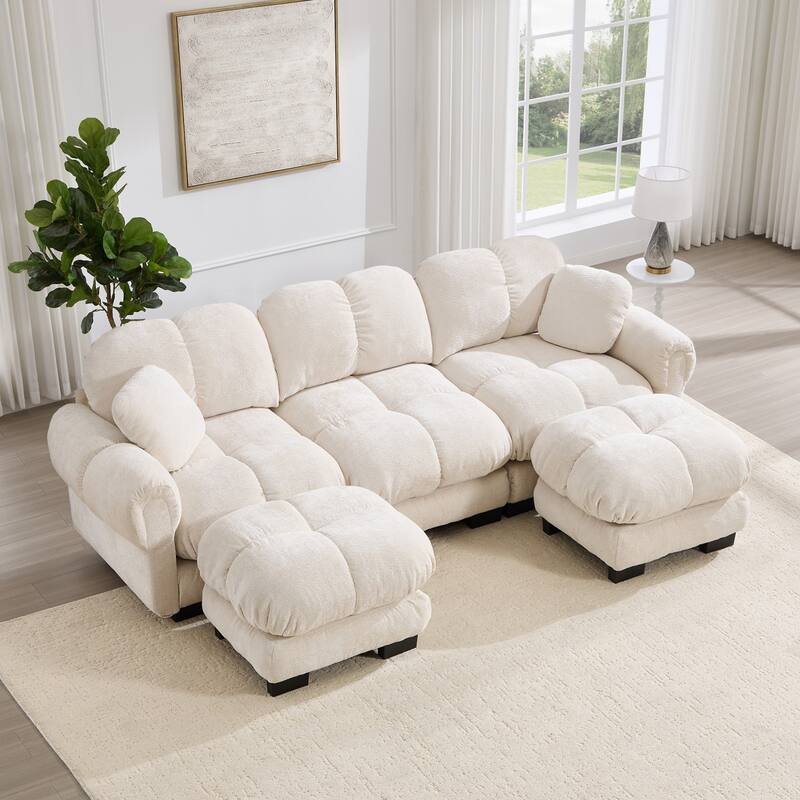 103.9" Modular Chenille Sectional Sofa with Pillows and Quilted Cushions - 3S+2O - Beige